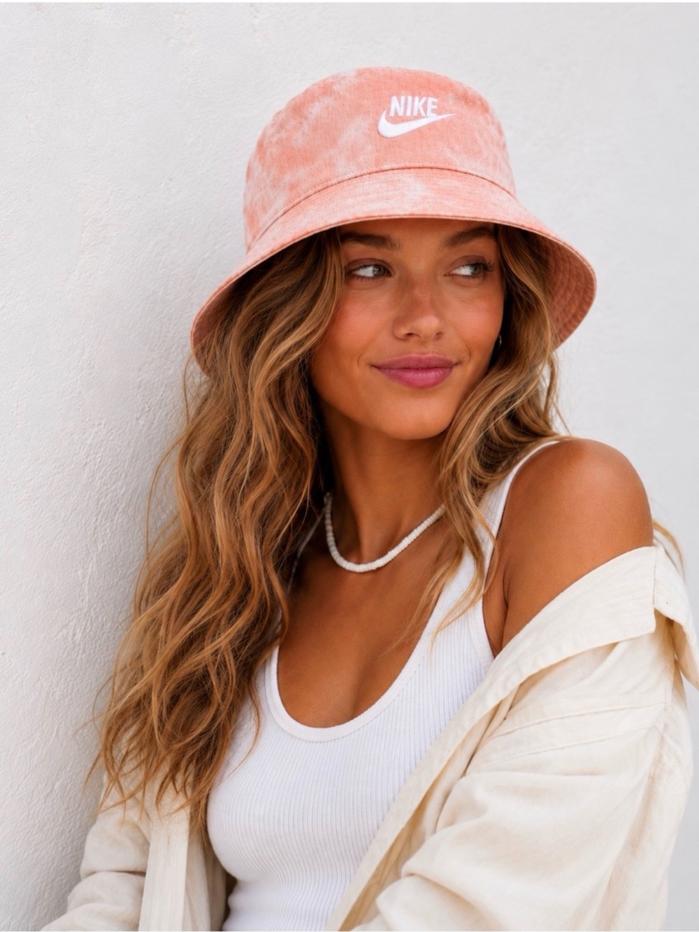 Nike Futura Tie Dye Bucket Hat L/XL Peach Pink White Swoosh Y2K Festival